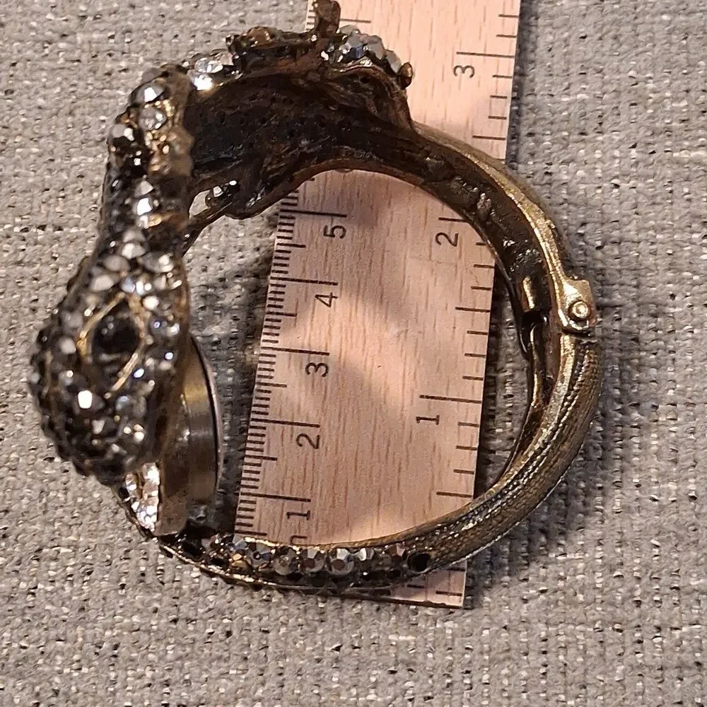 Jessica Carlyle Vintage Style Lizard Bangle Cuff Watch Rhinestone Gold Tone